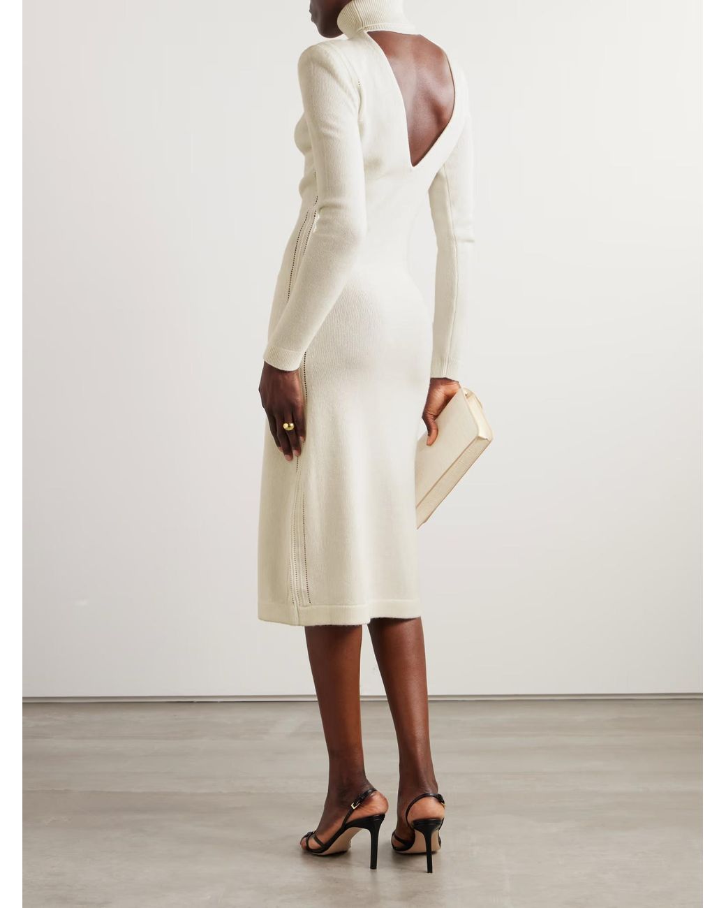 Tom Ford White Hollowed-Out Cashmere Turtleneck Dress