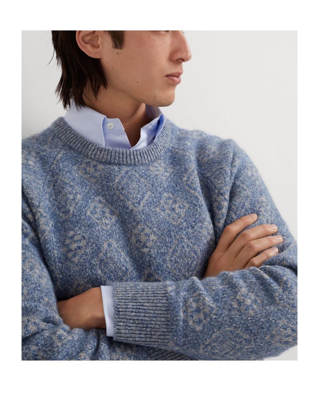 Brunello Cucinelli Blue Patterned Crewneck Jumper for men