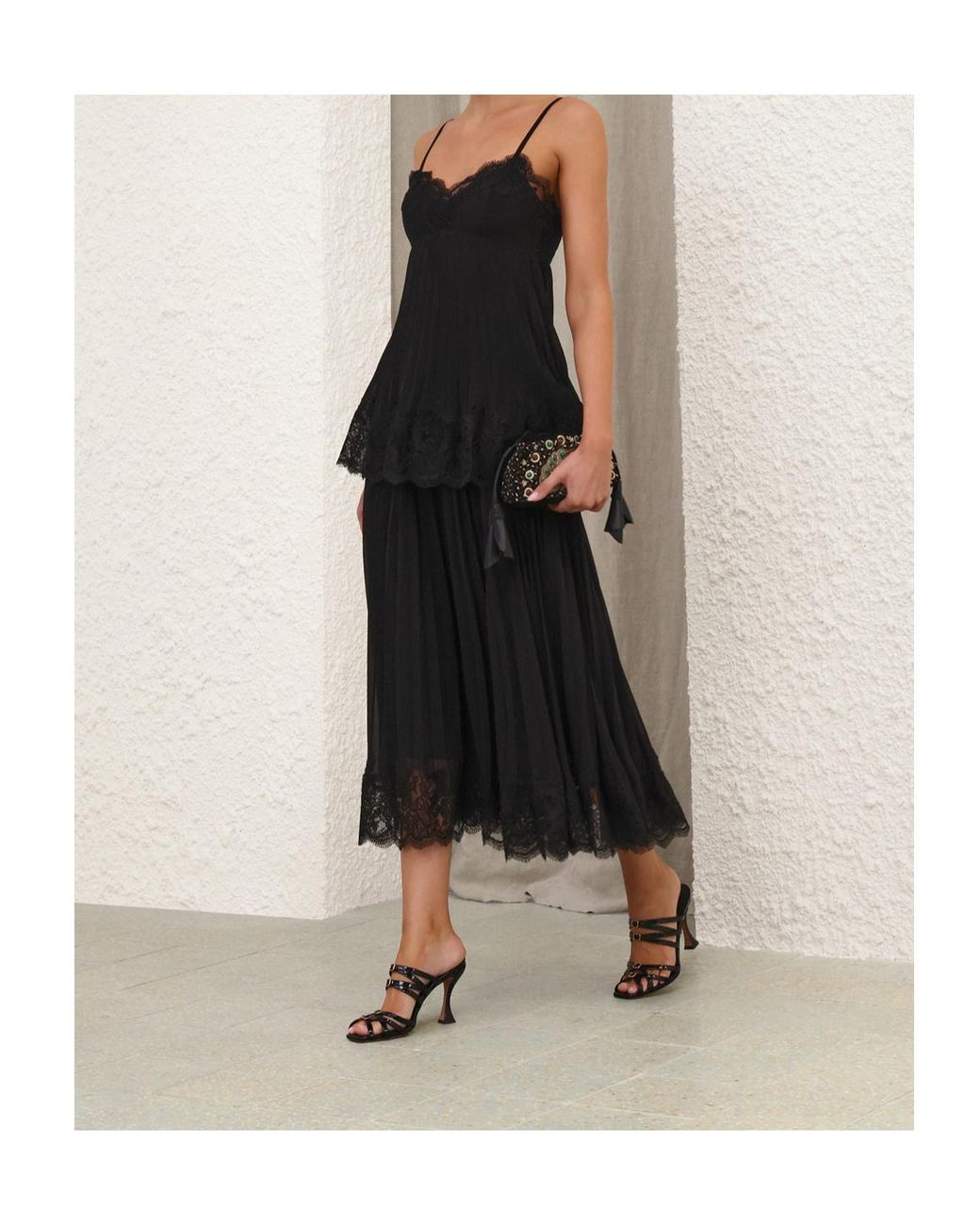 Zimmermann Black Pleated Lace Skirt