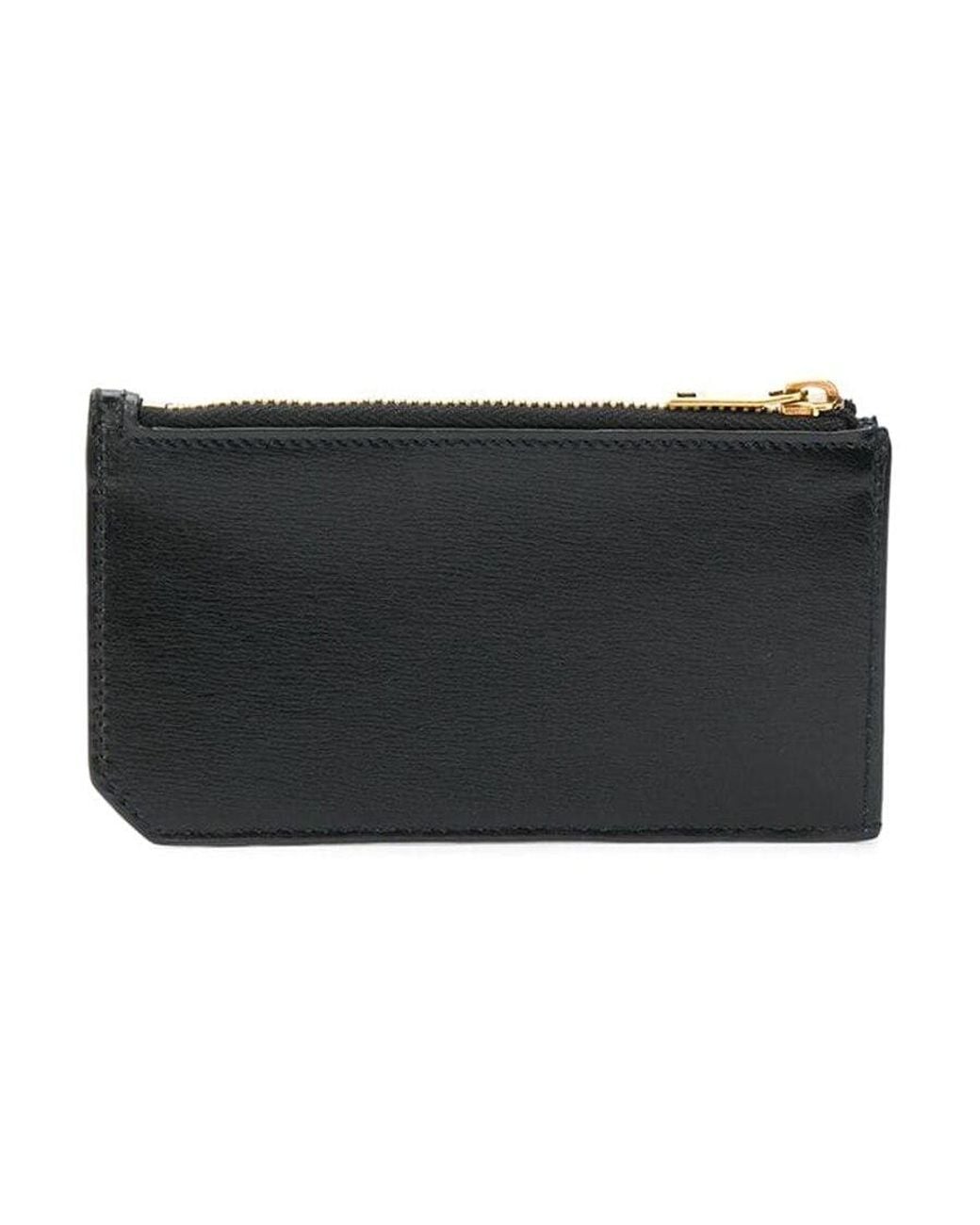 Saint Laurent Black Logo Plaque Zip-Up Cardholder for men