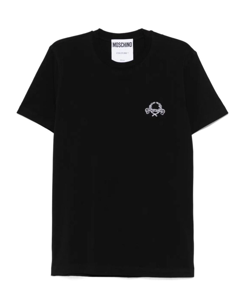 Moschino Black Logo Embroidered Crewneck T-Shirt for men