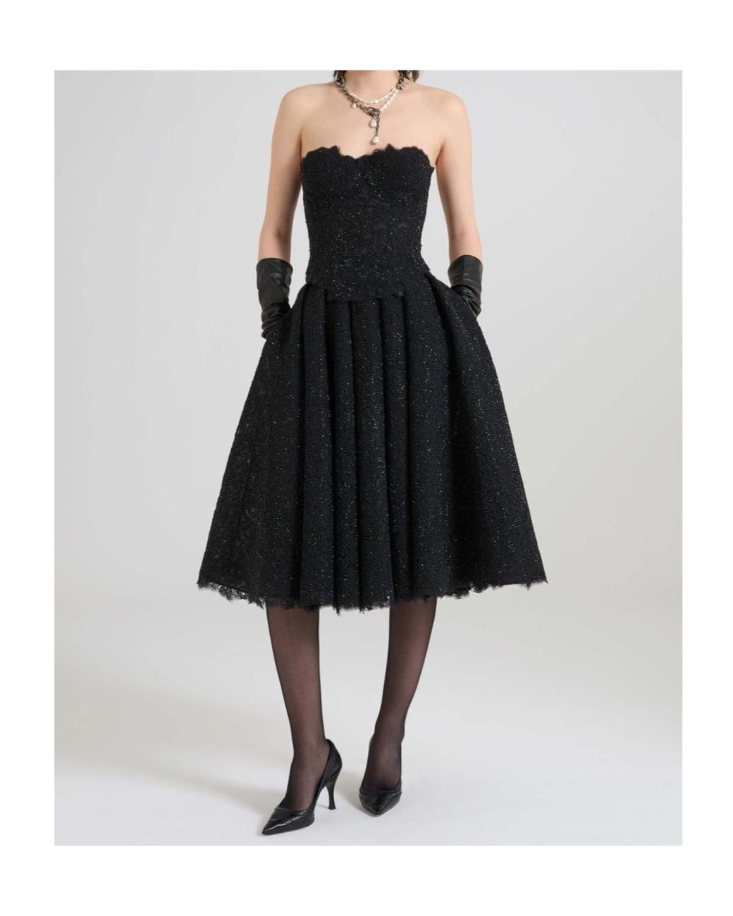 Ermanno Scervino Black Rebrode Lace Bustier With Tone-On-Tone Crystals And V-Shaped Hem