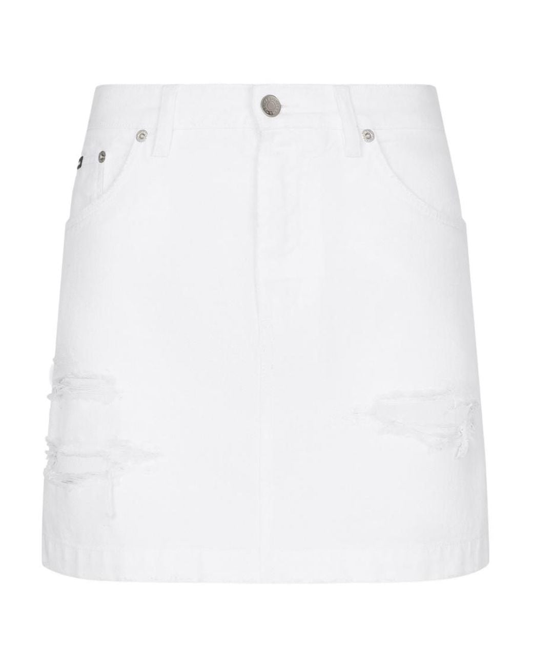 Dolce & Gabbana White Ripped Mini Denim Skirt