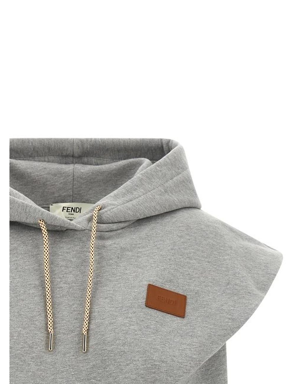 Fendi Gray Sleeveless Cropped Drawstring Hoodie