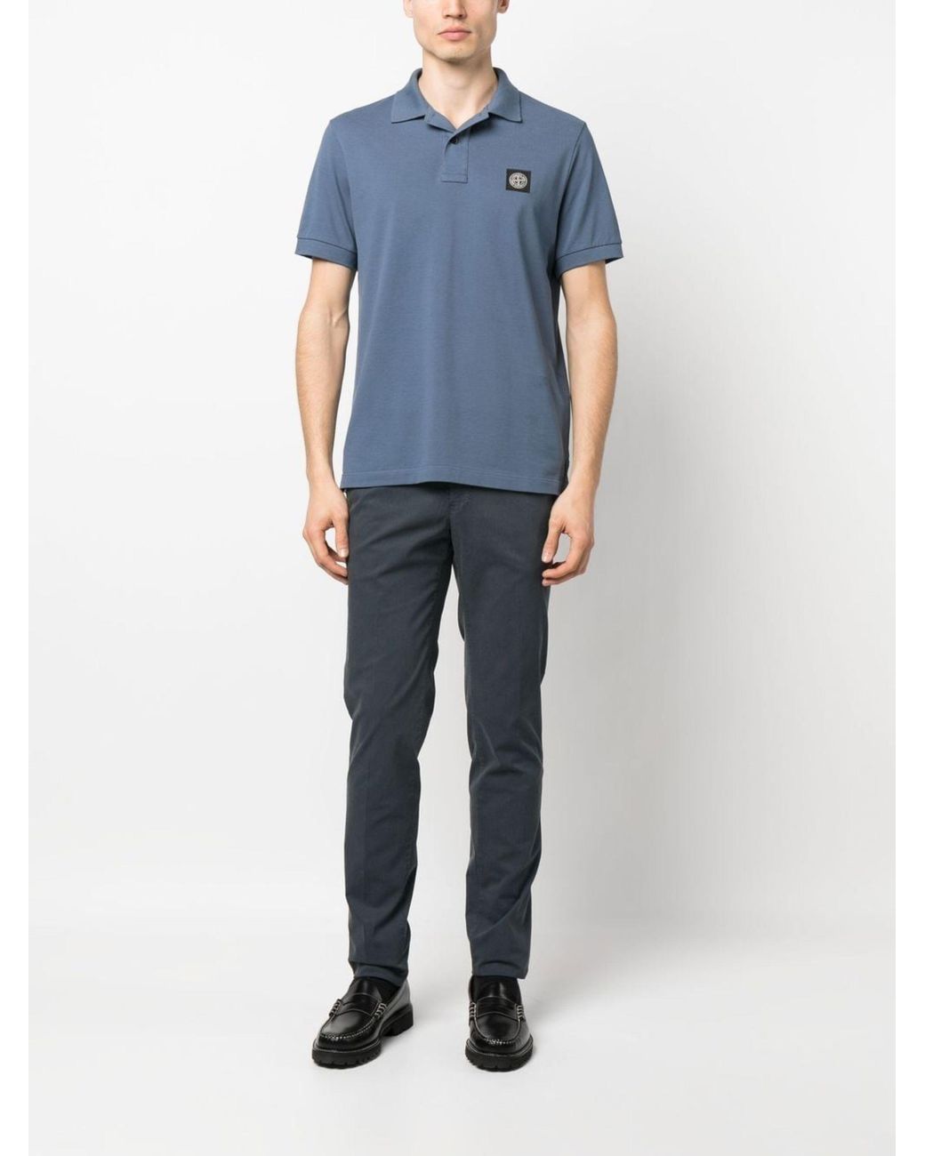 Stone Island Blue Compass Patch Short-Sleeved Polo Shirt for men