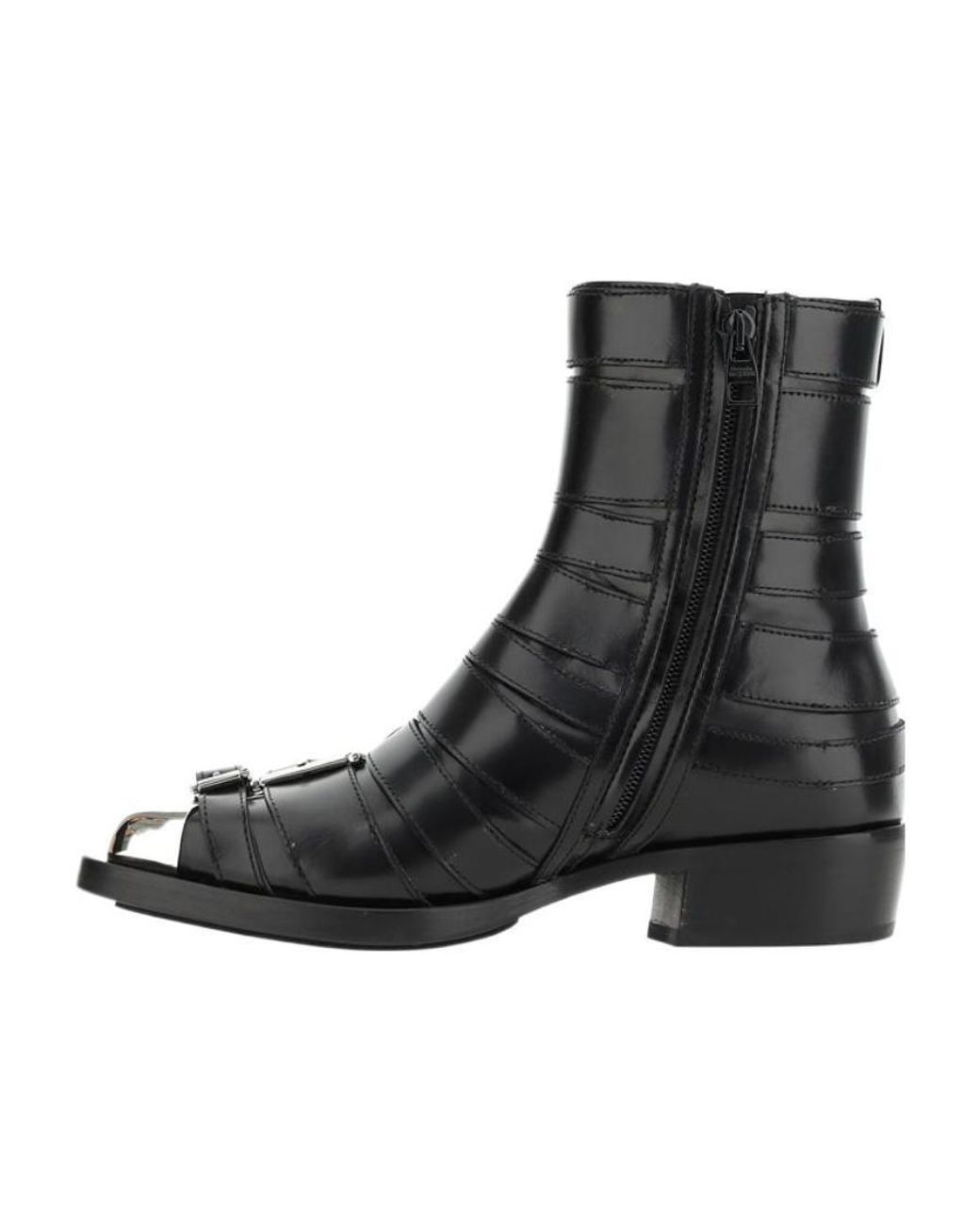 McQueen Black Buckle Detailed Ankle Boots