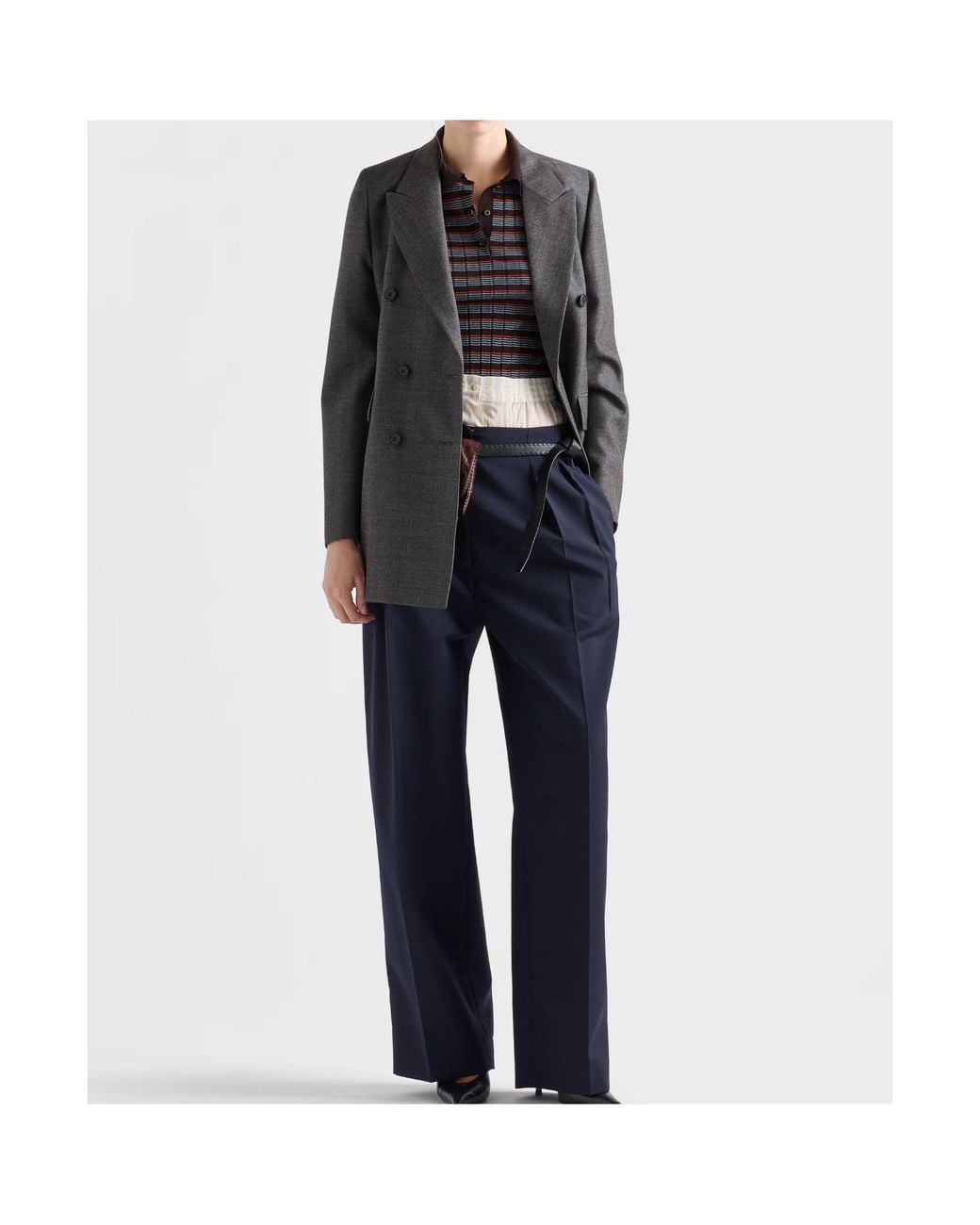 Prada Gray Double-Breasted Pinstriped Mouliné Wool Jacket