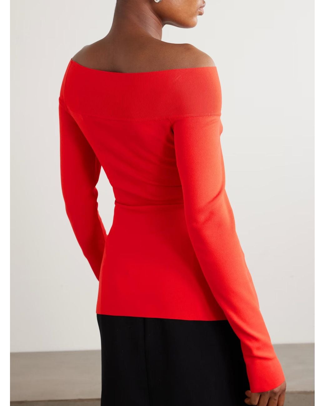 Stella McCartney Red Bardot Off-Shoulder Patchwork Top