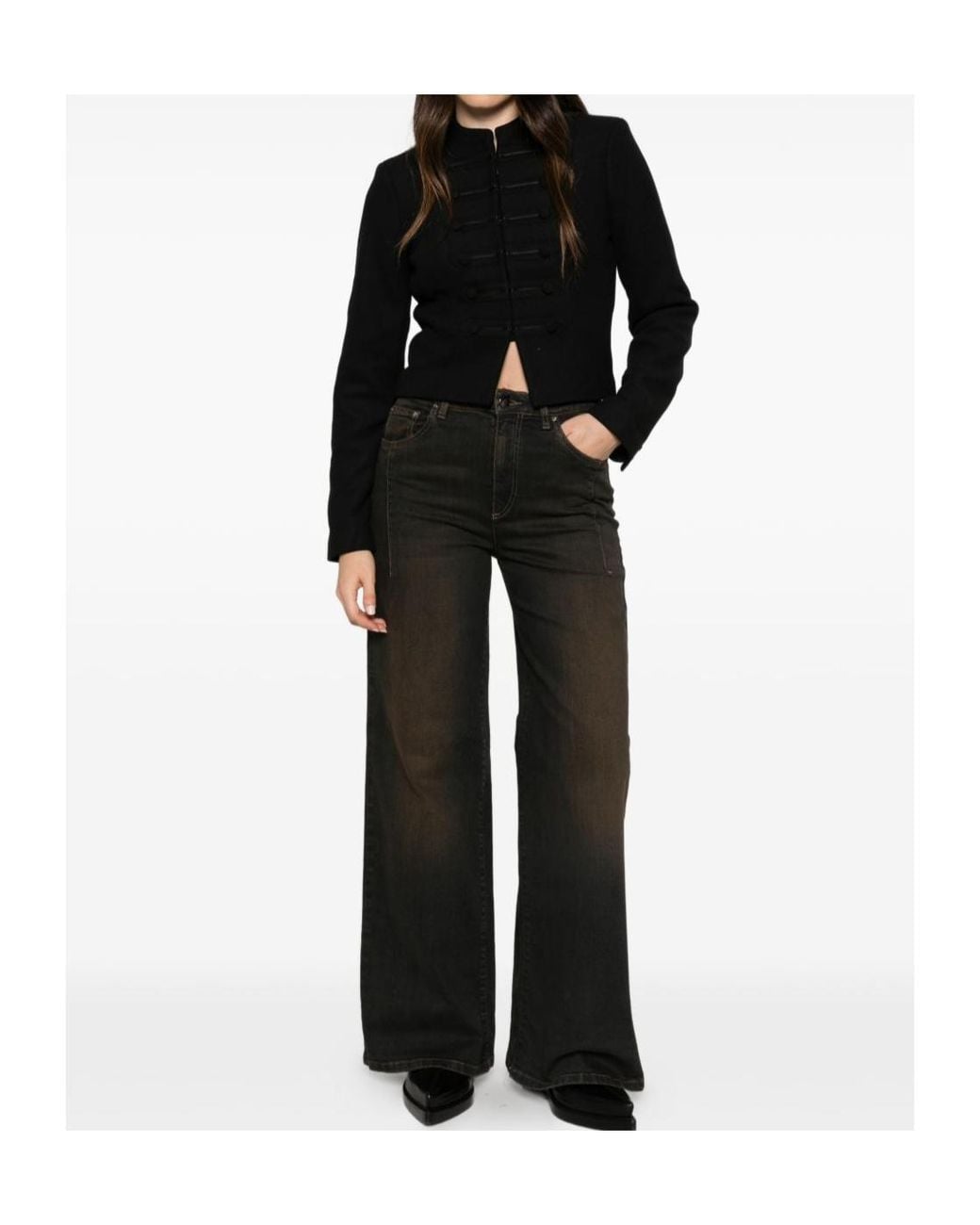 D.exterior Gray Faded-Effect Wide-Leg Jeans
