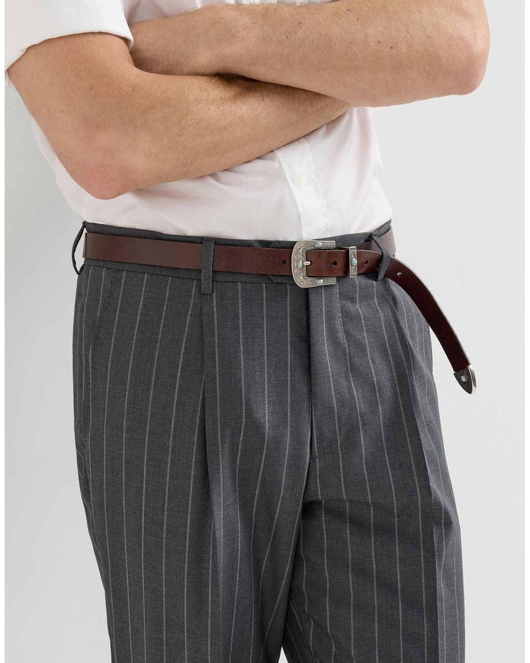 Brunello Cucinelli Gray Super 150S Virgin Wool Wide Chalk Stripe Batavia Trousers With Pleat for men