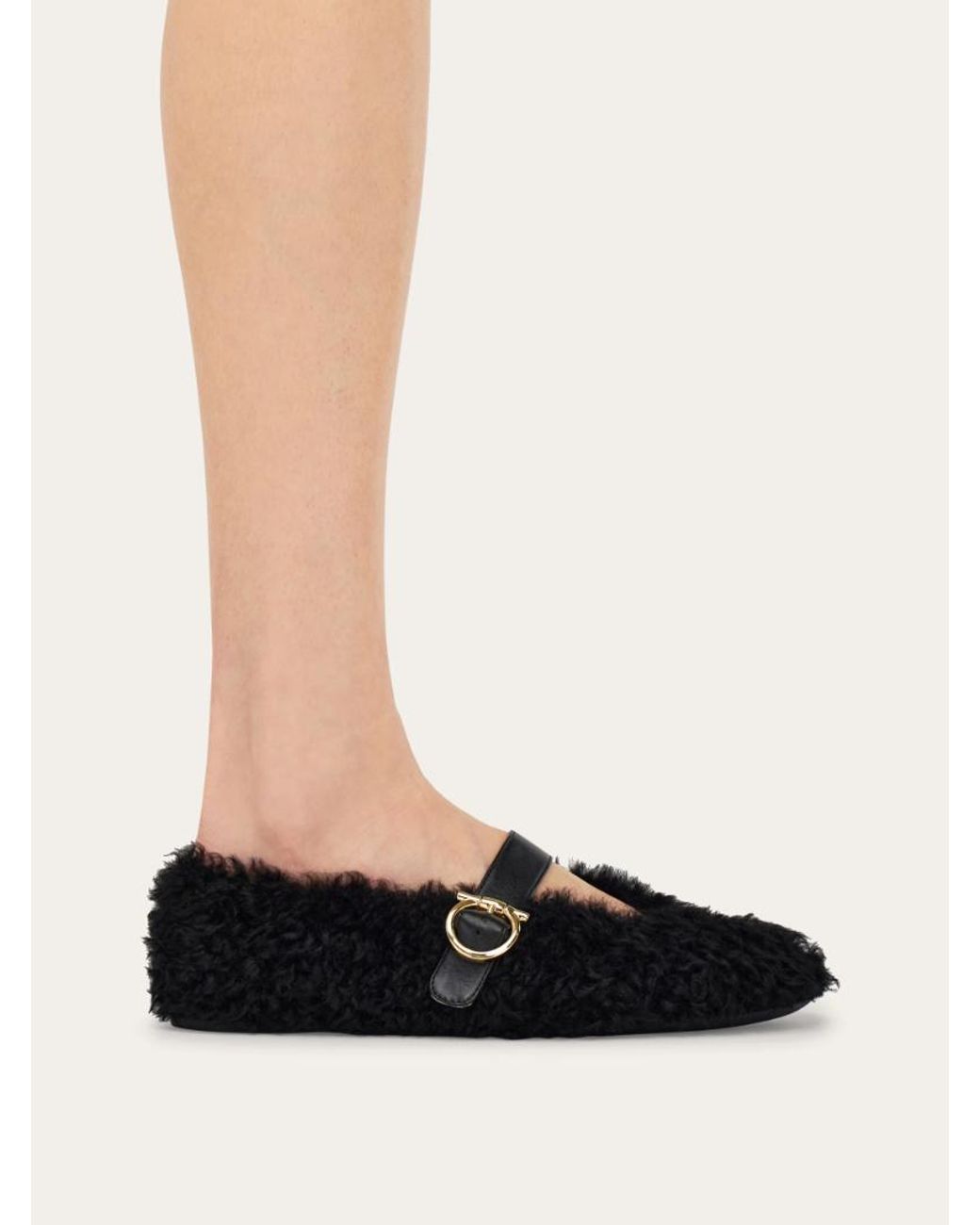 Ferragamo Black Buckle-Fastening Shearling Lace-Up Shoes