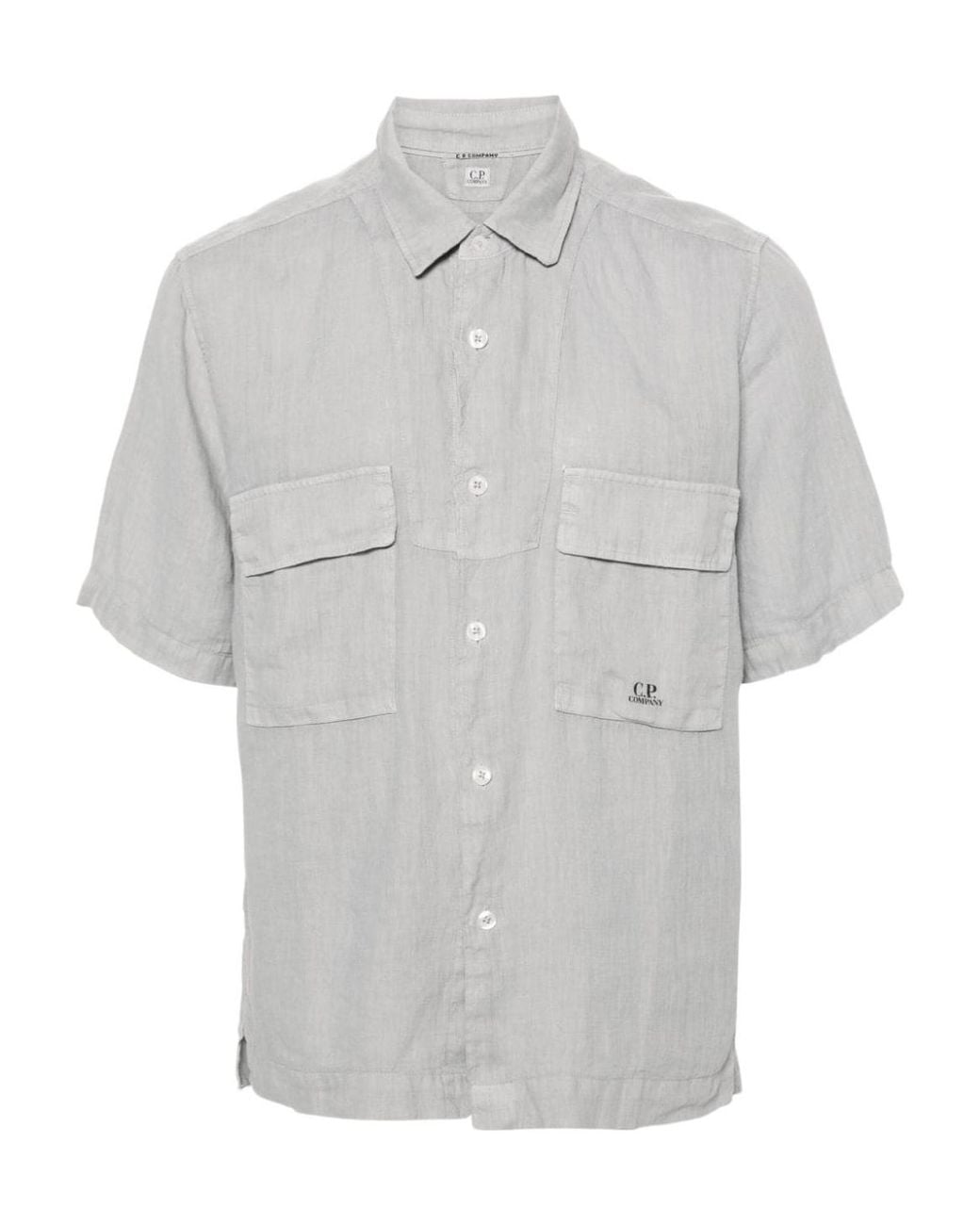 C P Company White Logo-Print Linen Shirt for men