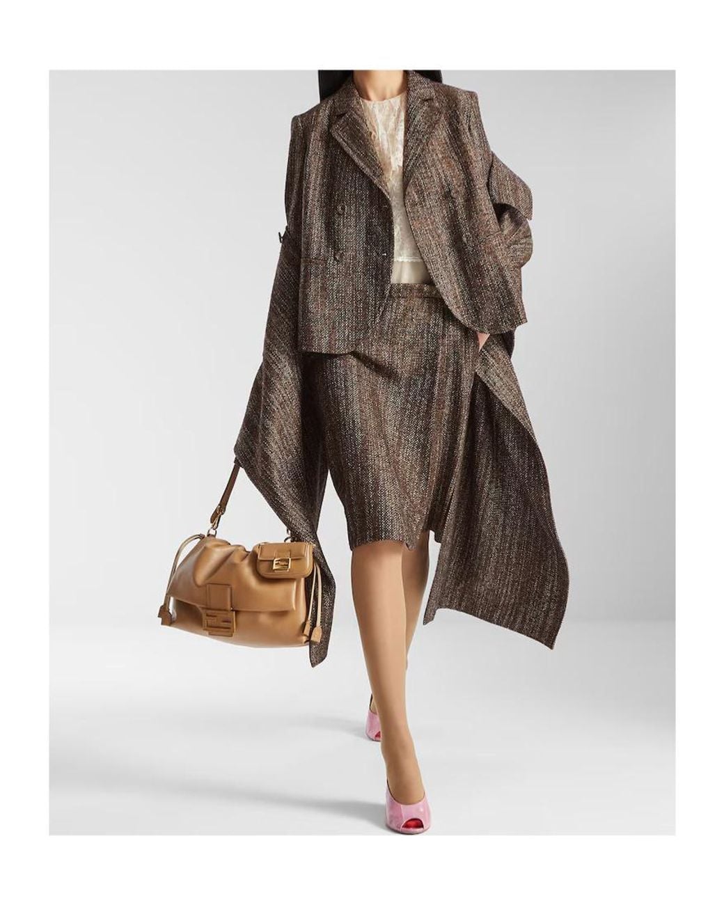 Fendi Brown Double Breasted Tweed Jacket