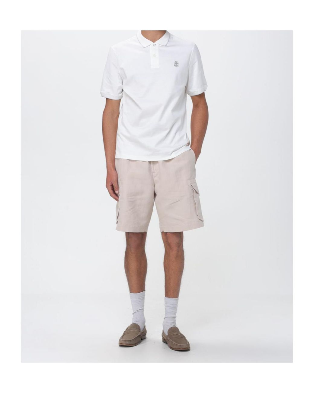 Brunello Cucinelli Blue Embroidered Collar Polo Shirt for men