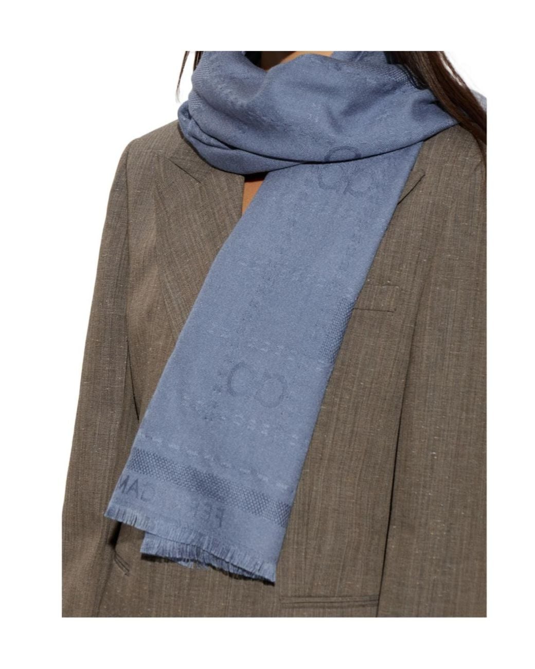 Ferragamo Blue Ferragamo Logo Jacquard Knitted Scarf