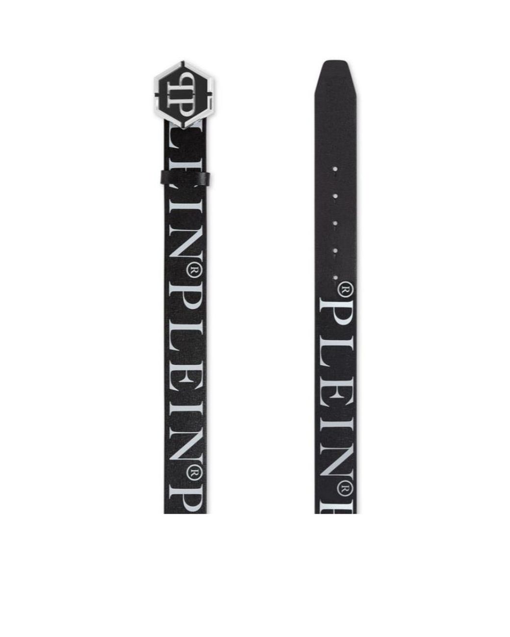 Philipp Plein Black Hexagon-Logo Buckle Belt for men