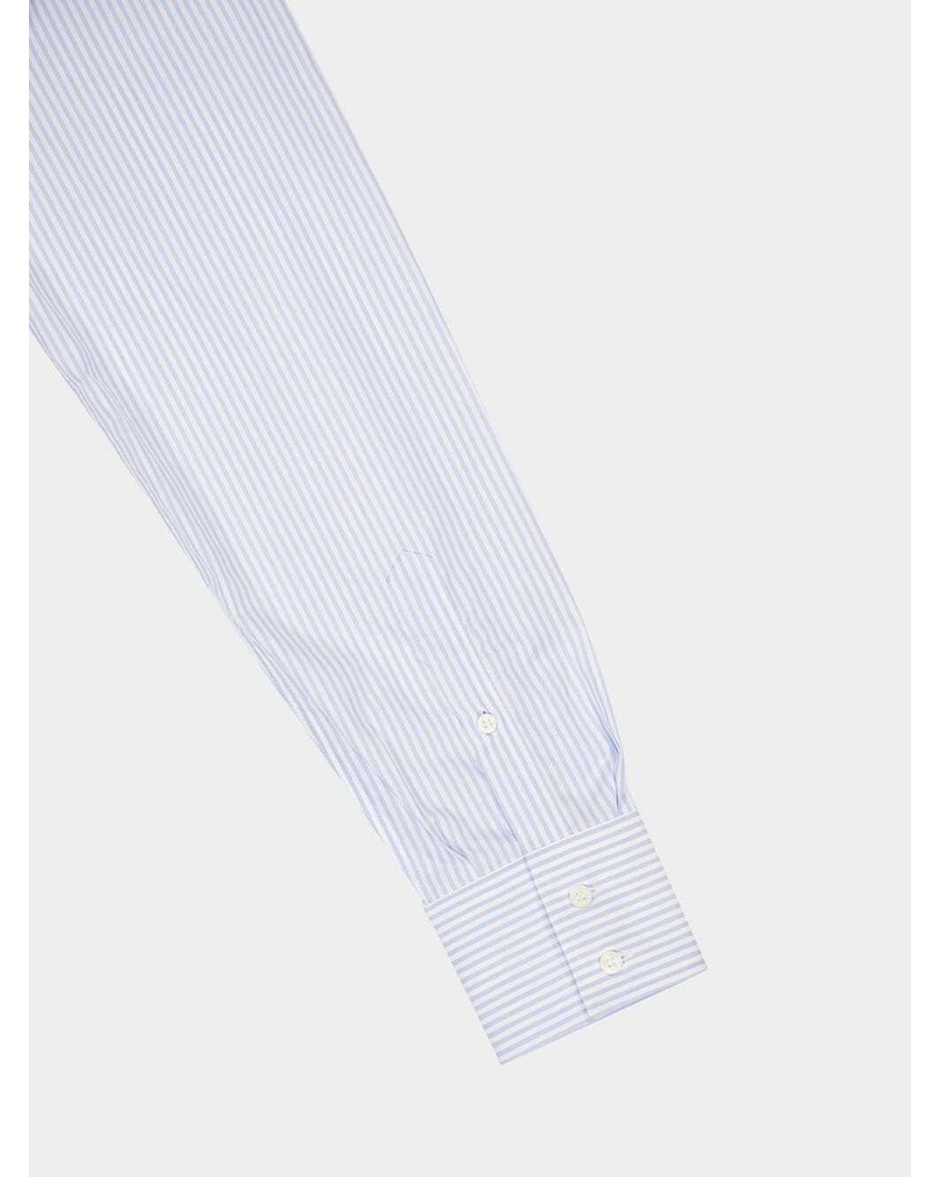 Brunello Cucinelli Blue Pinstriped Long-Sleeved Shirt for men