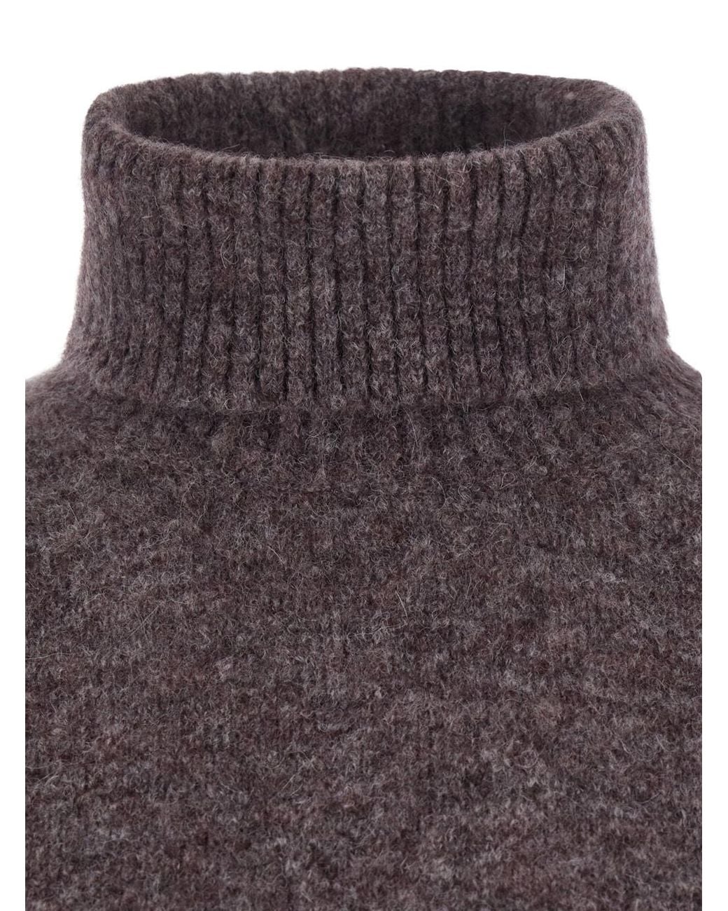 Brunello Cucinelli Gray Roll Neck Ribbed Hem Jumper for men
