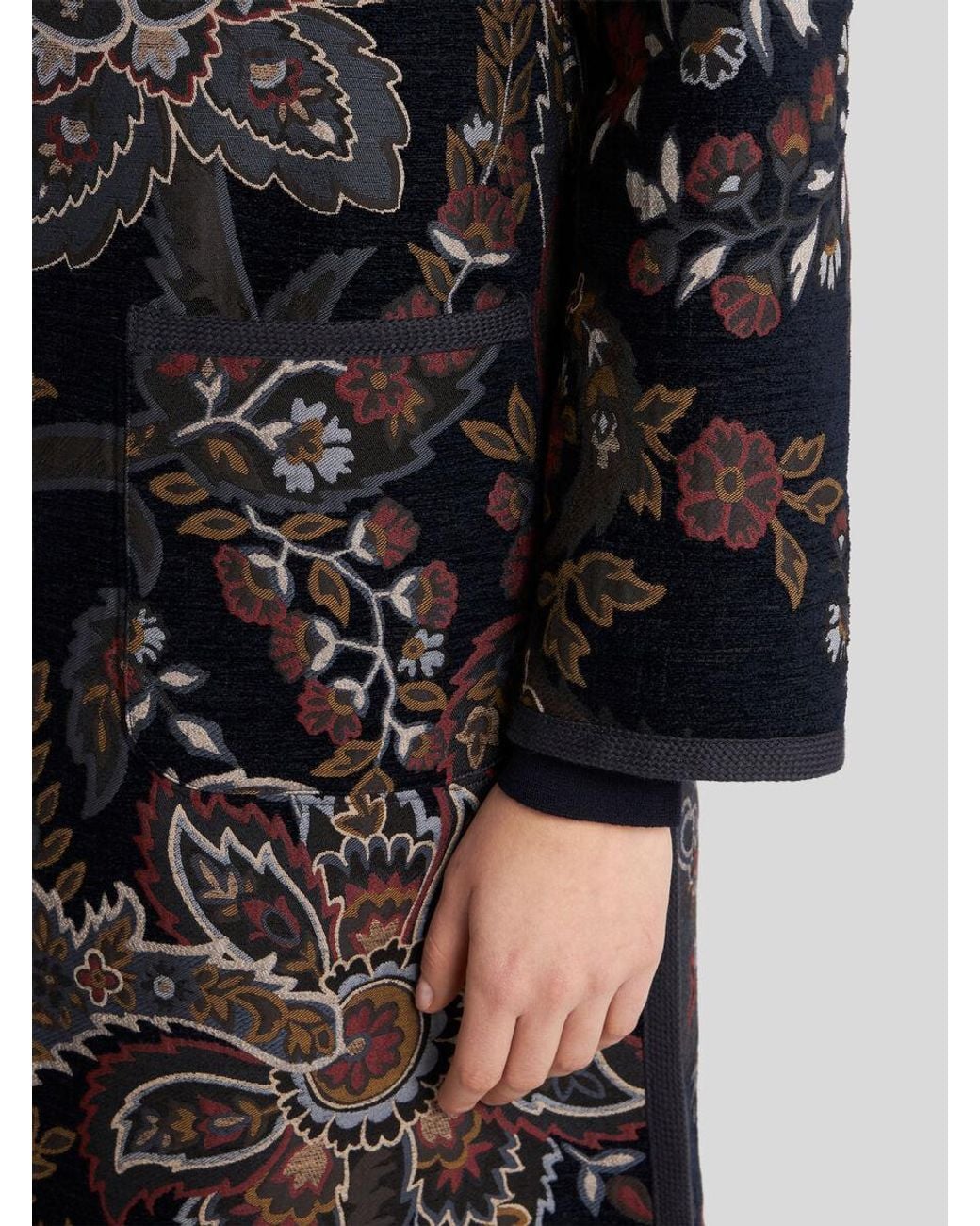 Etro Black Reversible Chenille Jacquard Coat