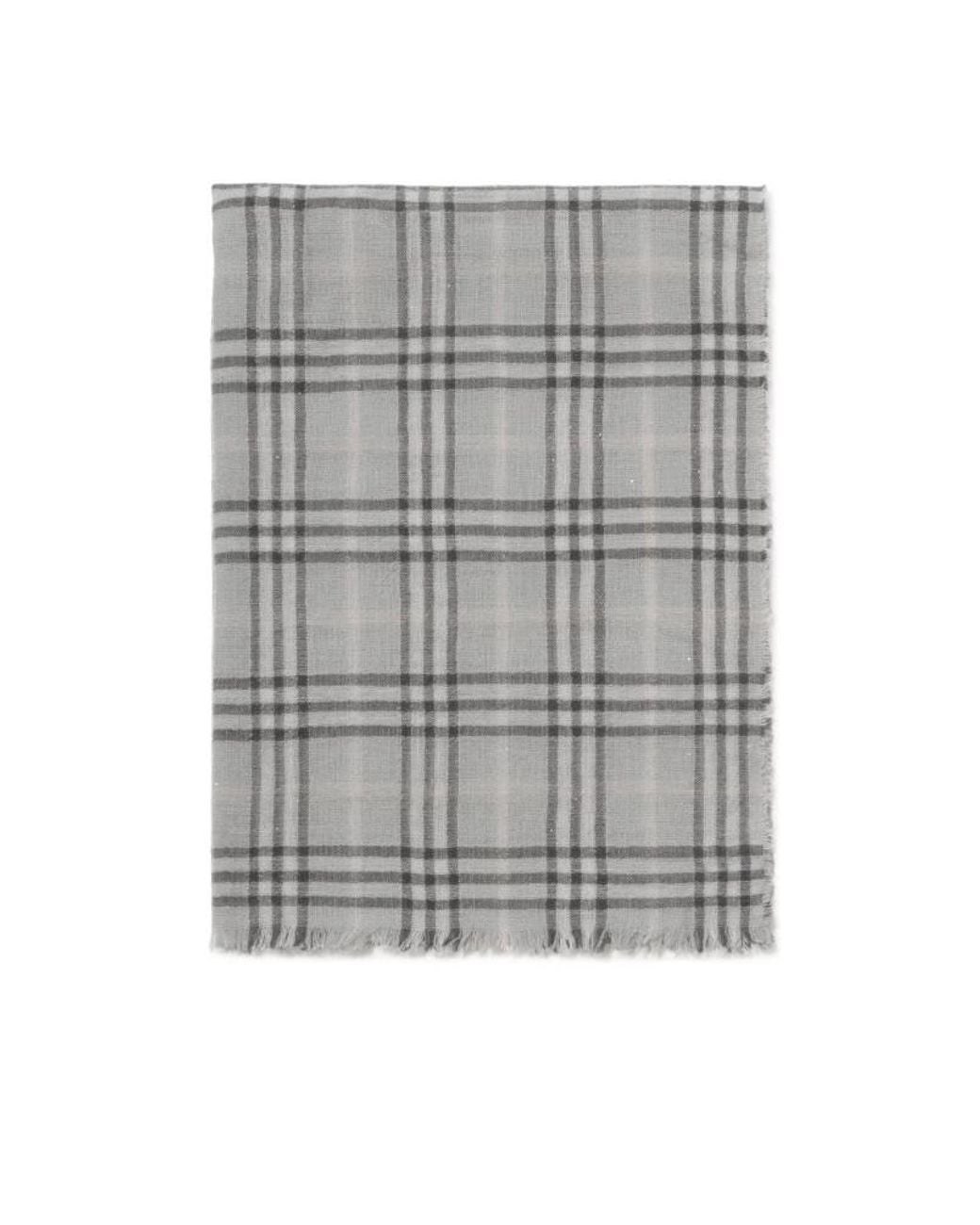 Burberry Gray Wide Check Wool Silk Blend Scarf
