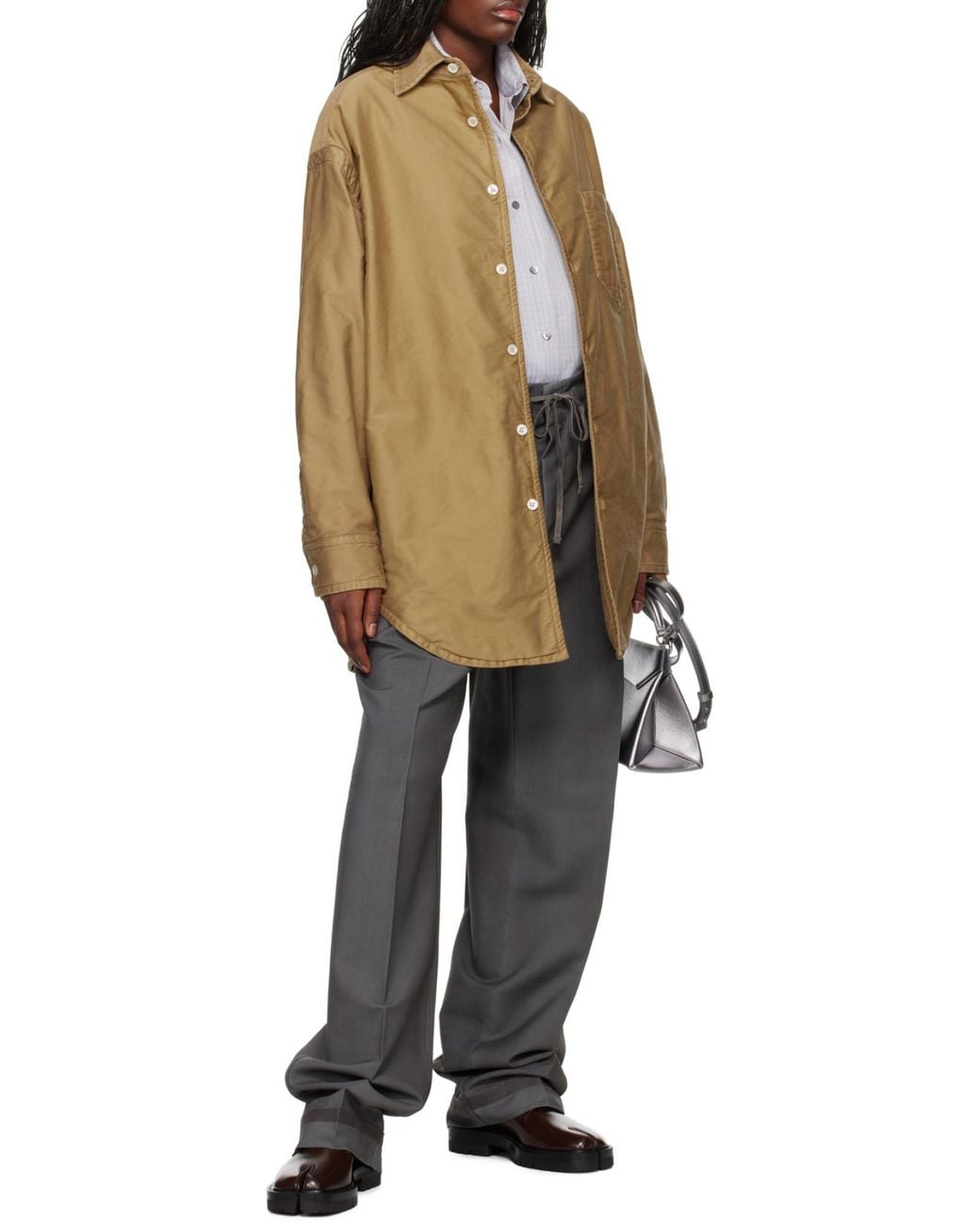 Maison Margiela Gray Drawstring Straight-Leg Trousers