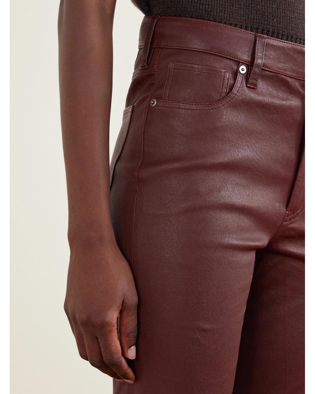 FRAME Purple High-Waisted Slim-Fit Lambskin Pants