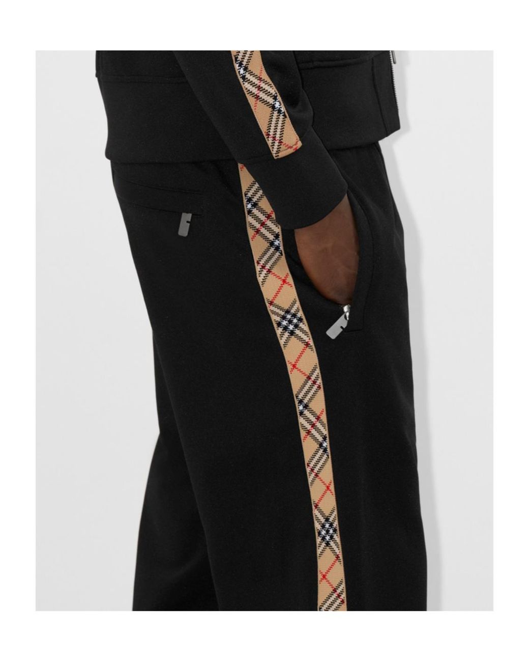 Burberry Black Check Trim Straight-Leg Track Pants for men