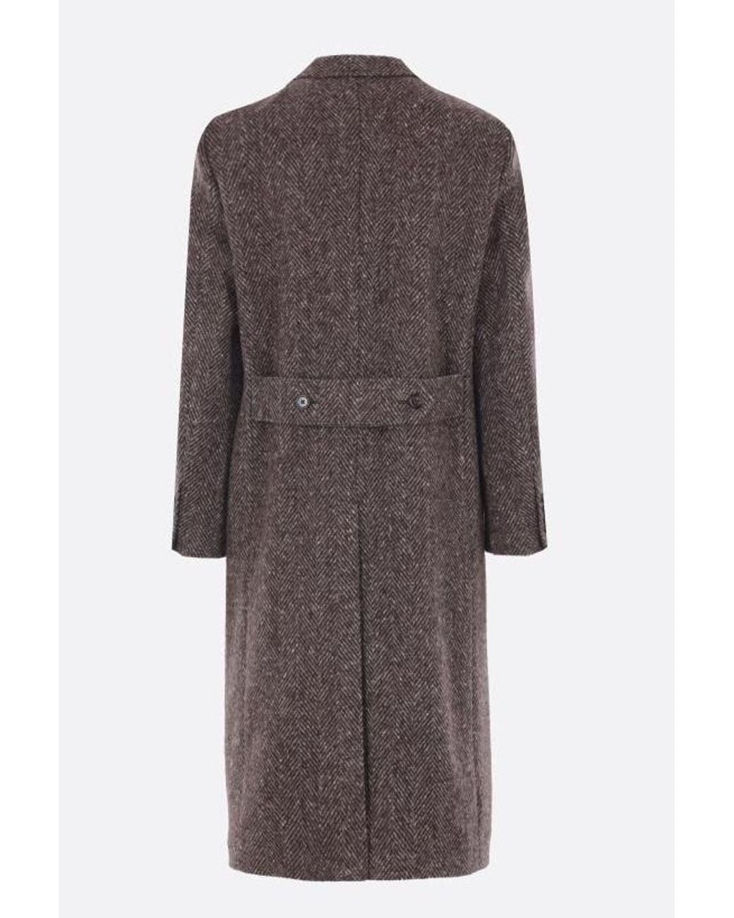 Dolce & Gabbana Brown Double-Breasted Herringbone Coat for men