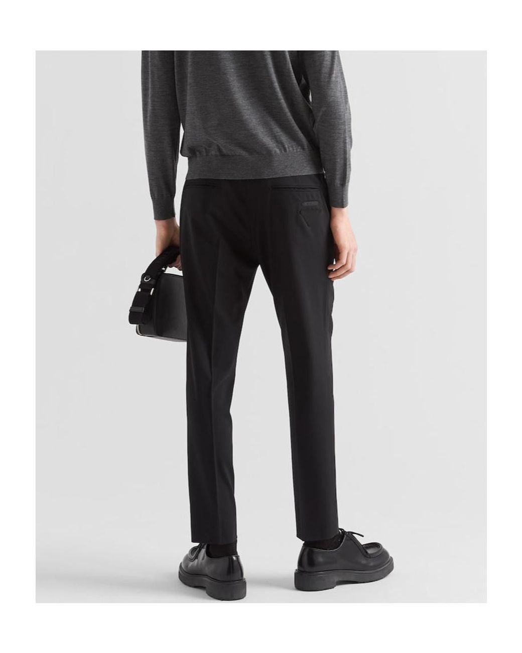 Prada Black Wool Belt Loop Casual Pants for men