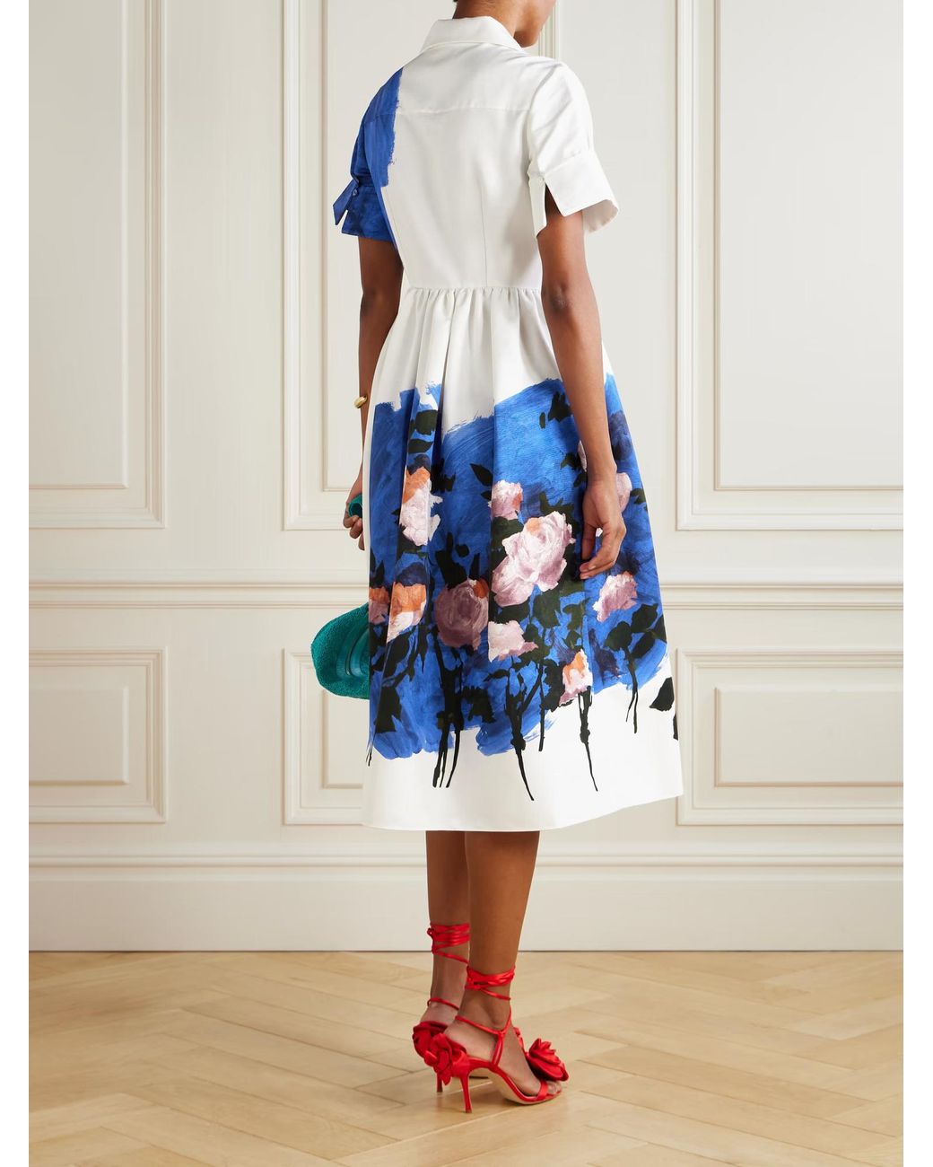 Erdem Blue Pleated Print Dress