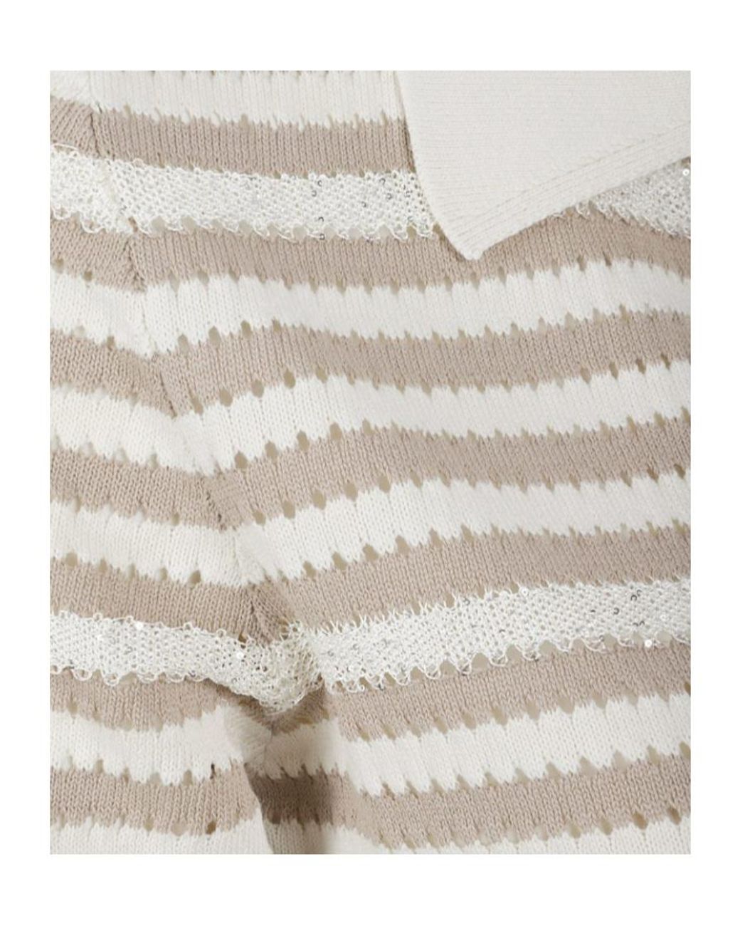 Fabiana Filippi White Striped V-Neck Open-Knit Top