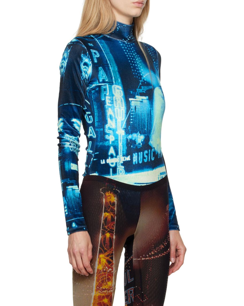 Jean Paul Gaultier Blue Pigalle Printed Velvet Bodysuit