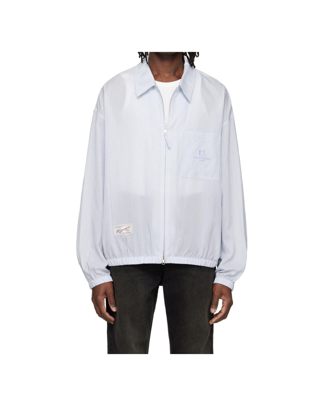 Wooyoungmi White Striped Zip-Up Shirt for men