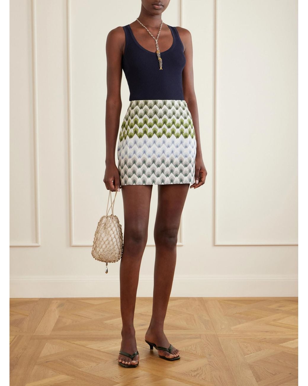 Missoni Gray Striped Metallic Crochet-Knit Mini Skirt