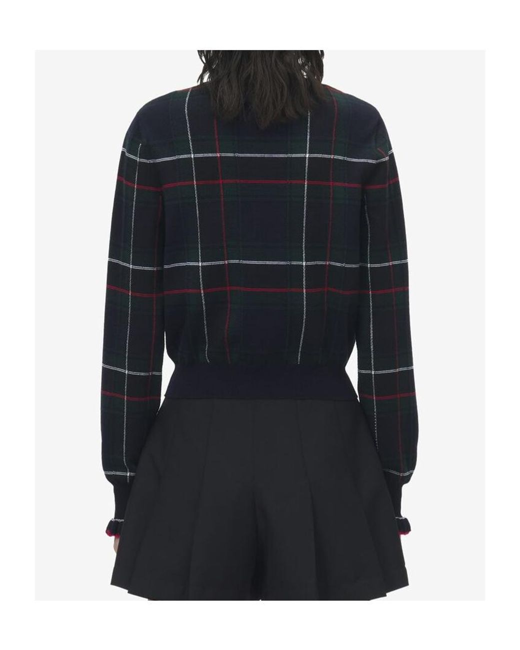 McQueen Blue Wool Tartan Cardigan