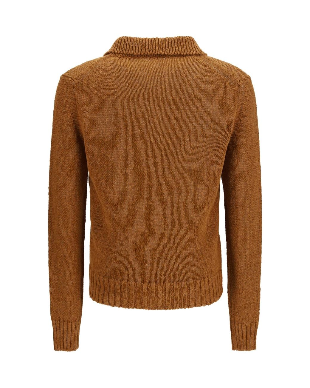 sunflower Brown Long-Sleeved Knitted Polo Shirt for men
