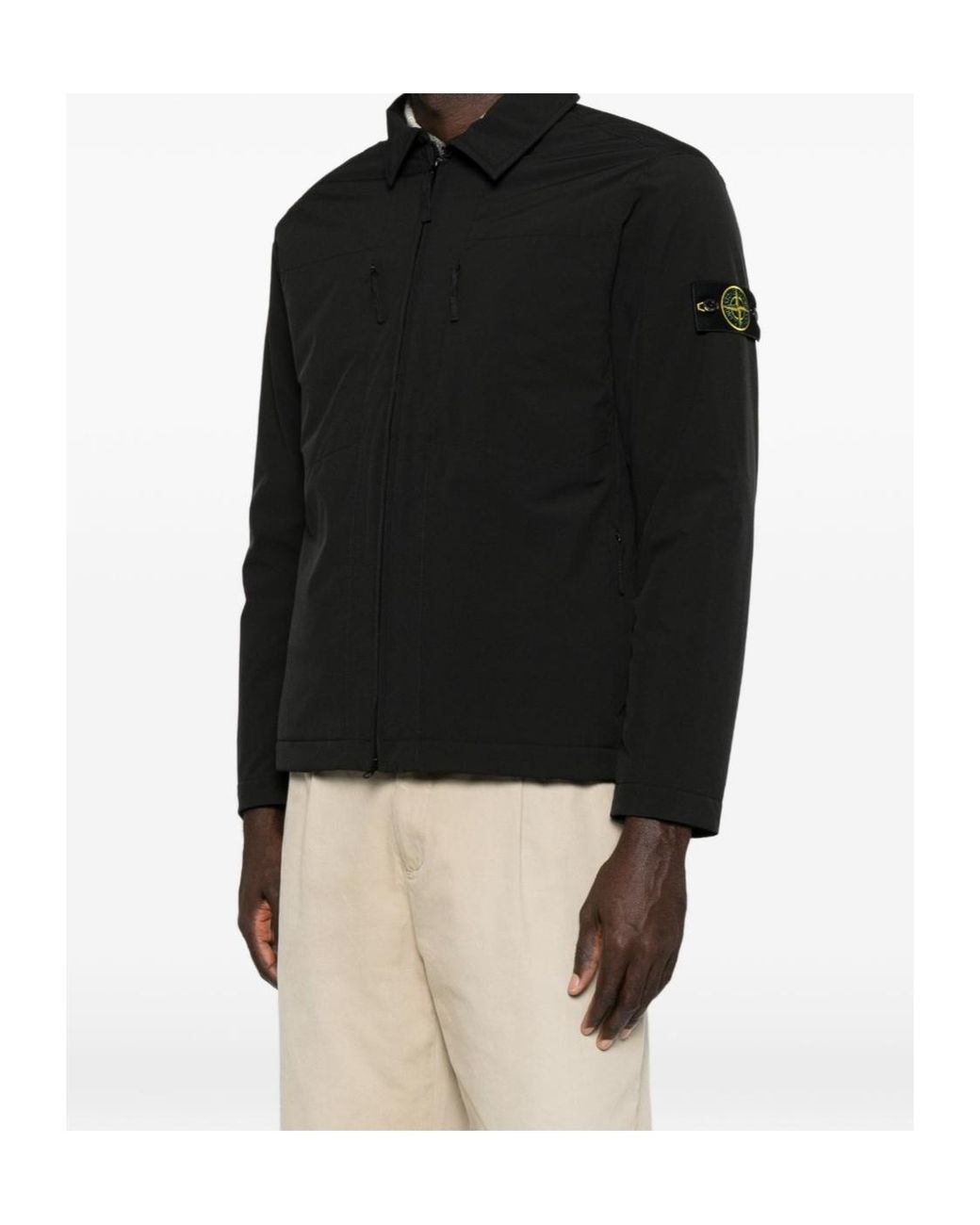 Stone Island Black Logo Patch Zip-Up Jacket for men