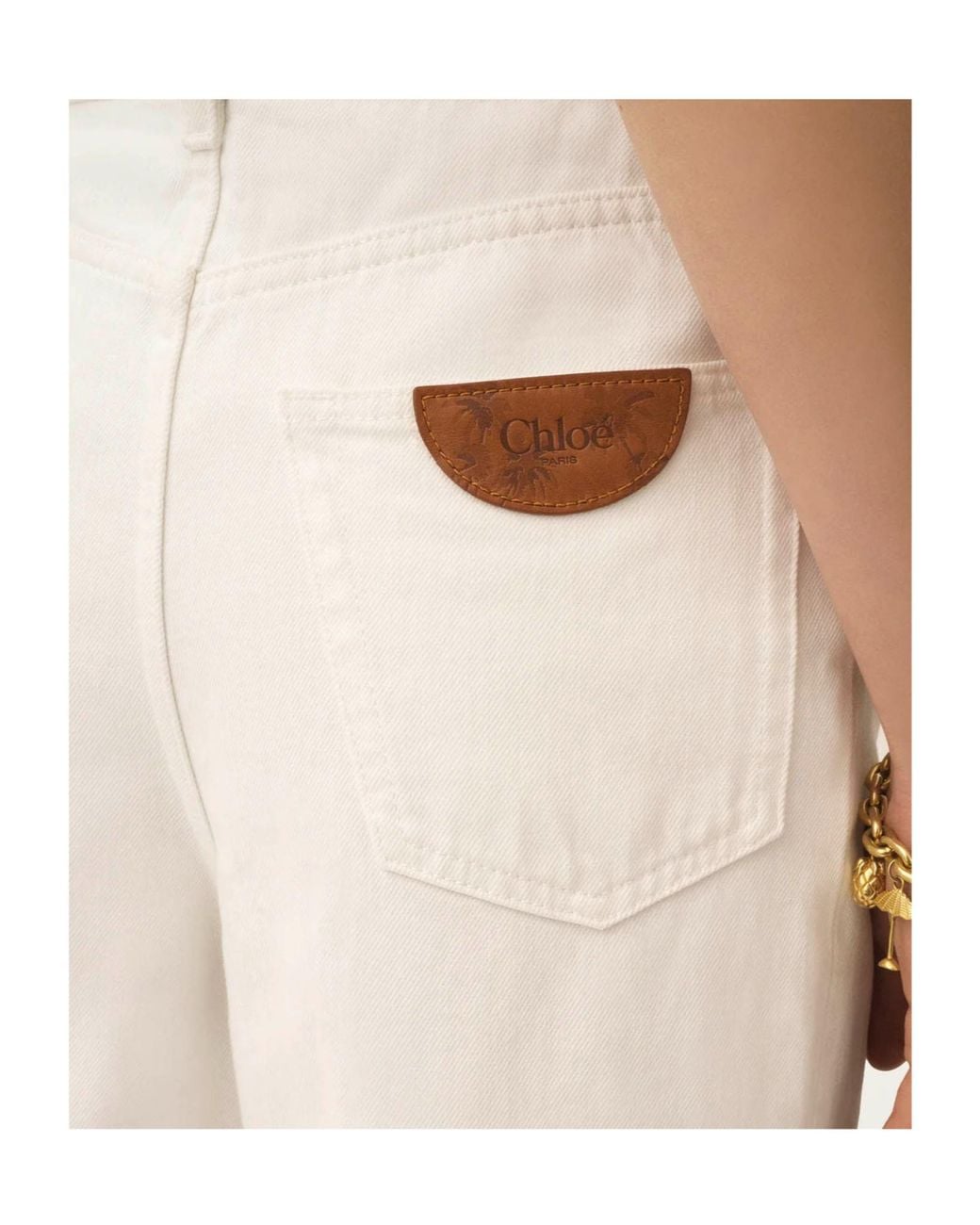 Chloé White Chloé Logo Patch Wide-Leg Jeans