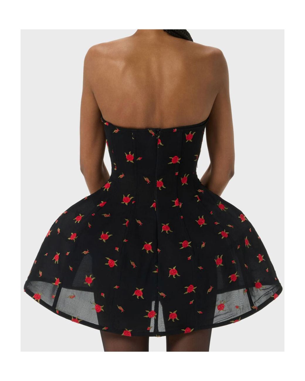 Blumarine Black Short Dress With Rose Embroidery And Bejewelled Buttons