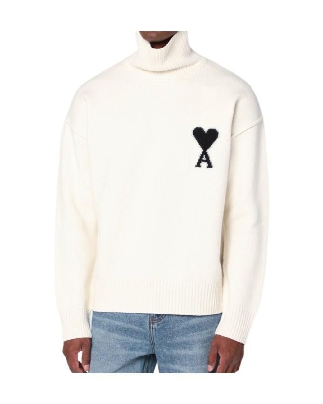 AMI White Ami De Coeur Funnel Neck Sweater for men