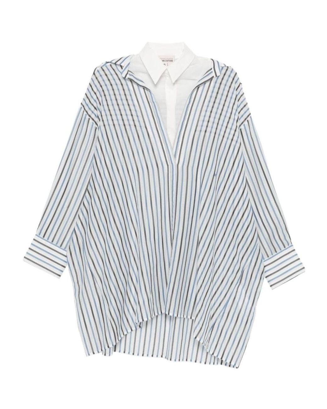 Semicouture Blue Striped V-Neck Shirt
