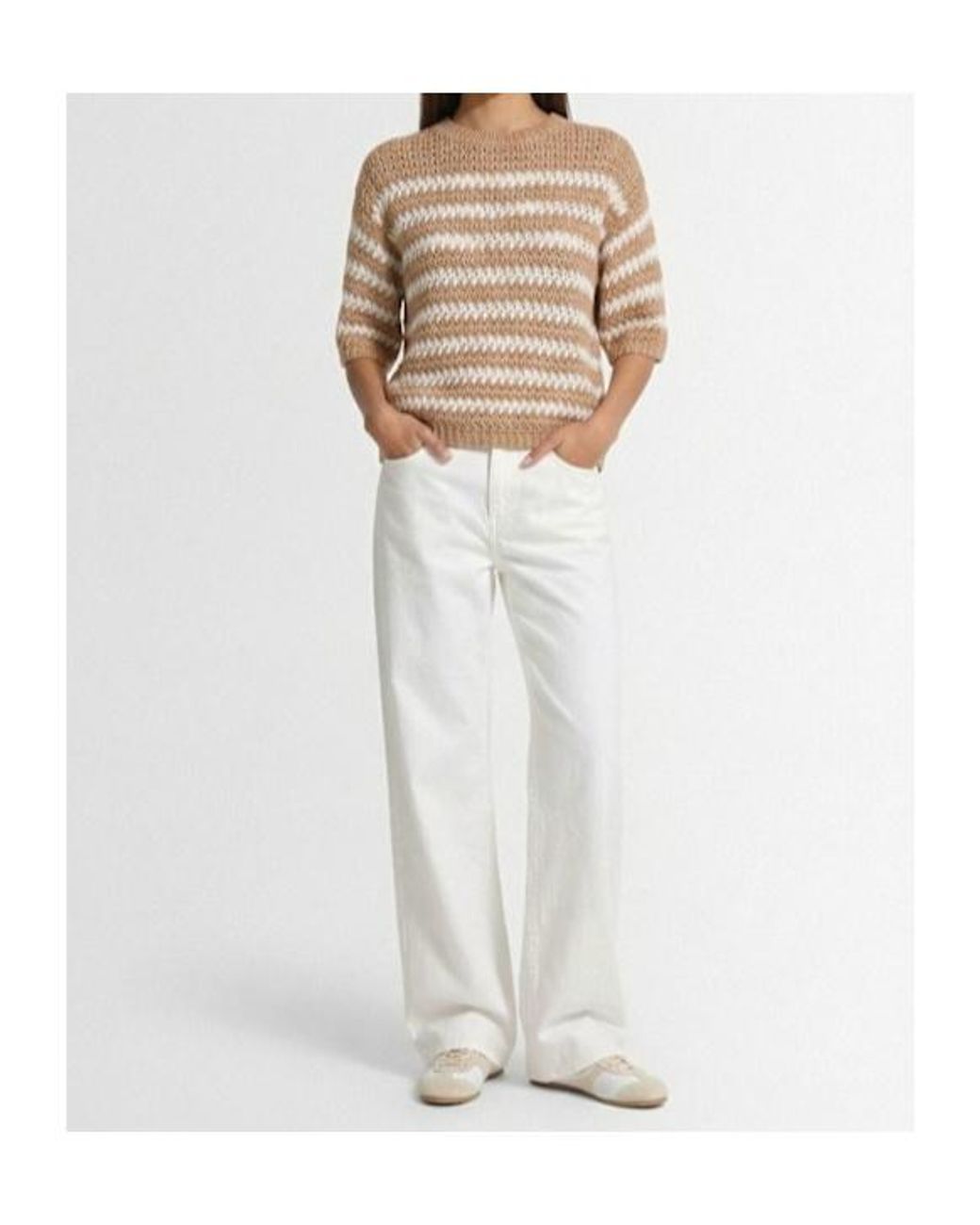 Fabiana Filippi Natural Sequined Cropped Knit Top