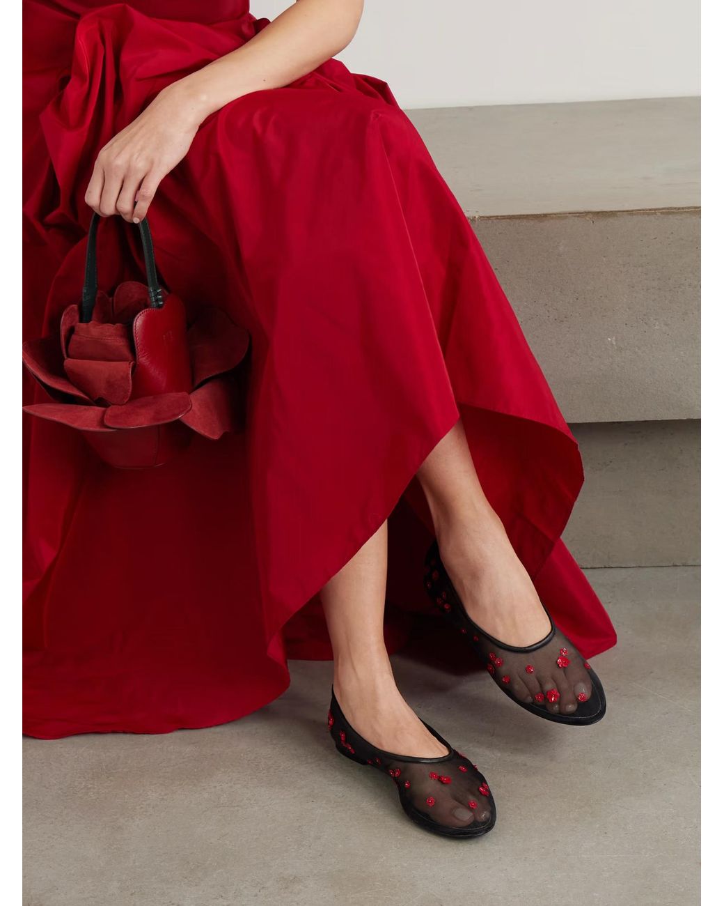 Staud Brown Alba Mesh Ballet Flats