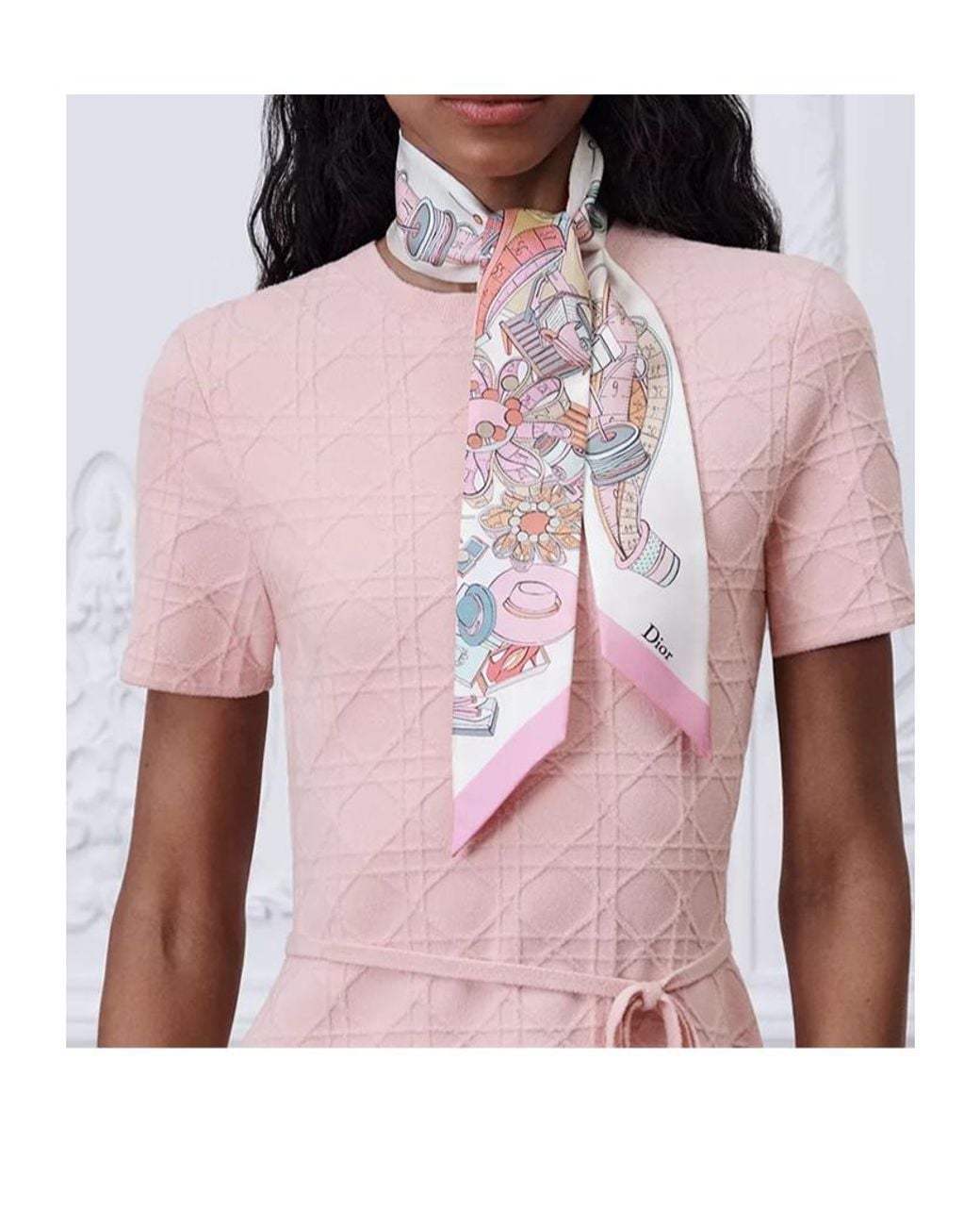 Dior White Graphic Print Skinny Scarf