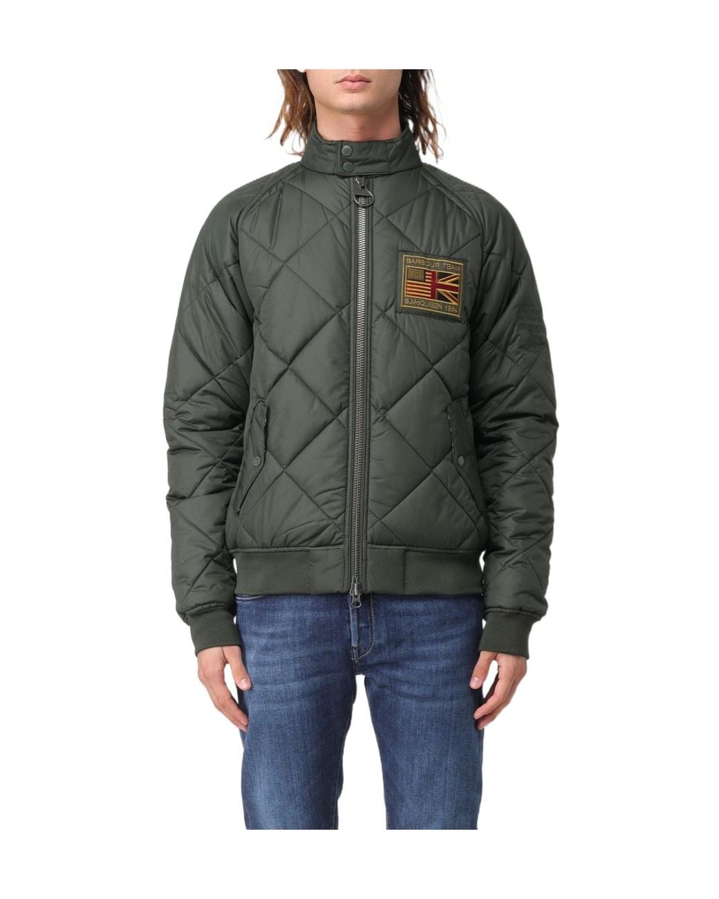 Barbour Gray Logo Patch Zip-Up Padded Jacket for men
