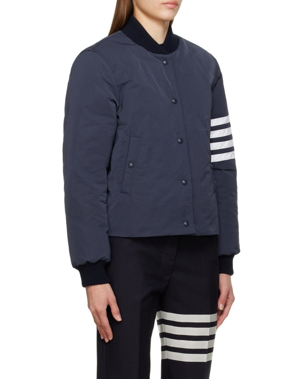 Thom Browne Blue Tech Faille 4 Striped Down Jacket