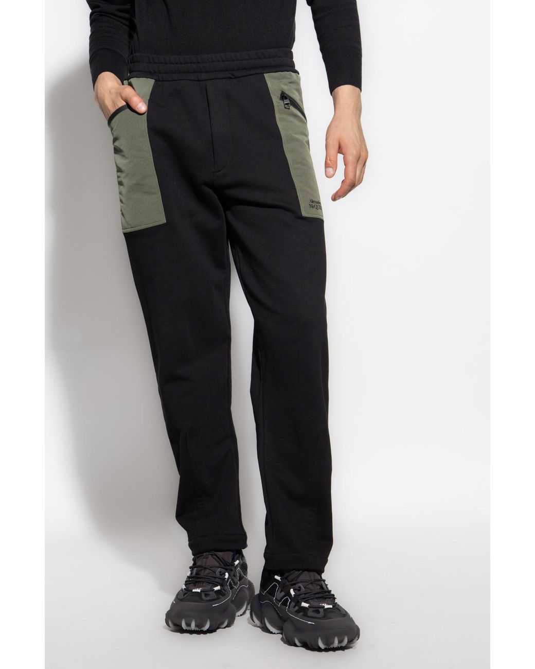 McQueen Black Logo Printed Straight-Leg Track Pants for men