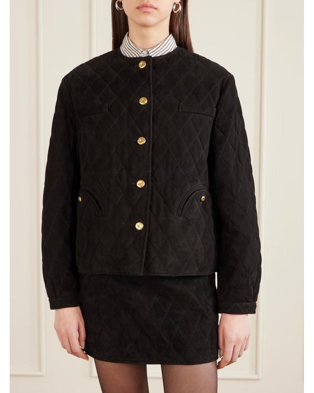 Blazé Milano Black Gliss Quilted Suede Jacket