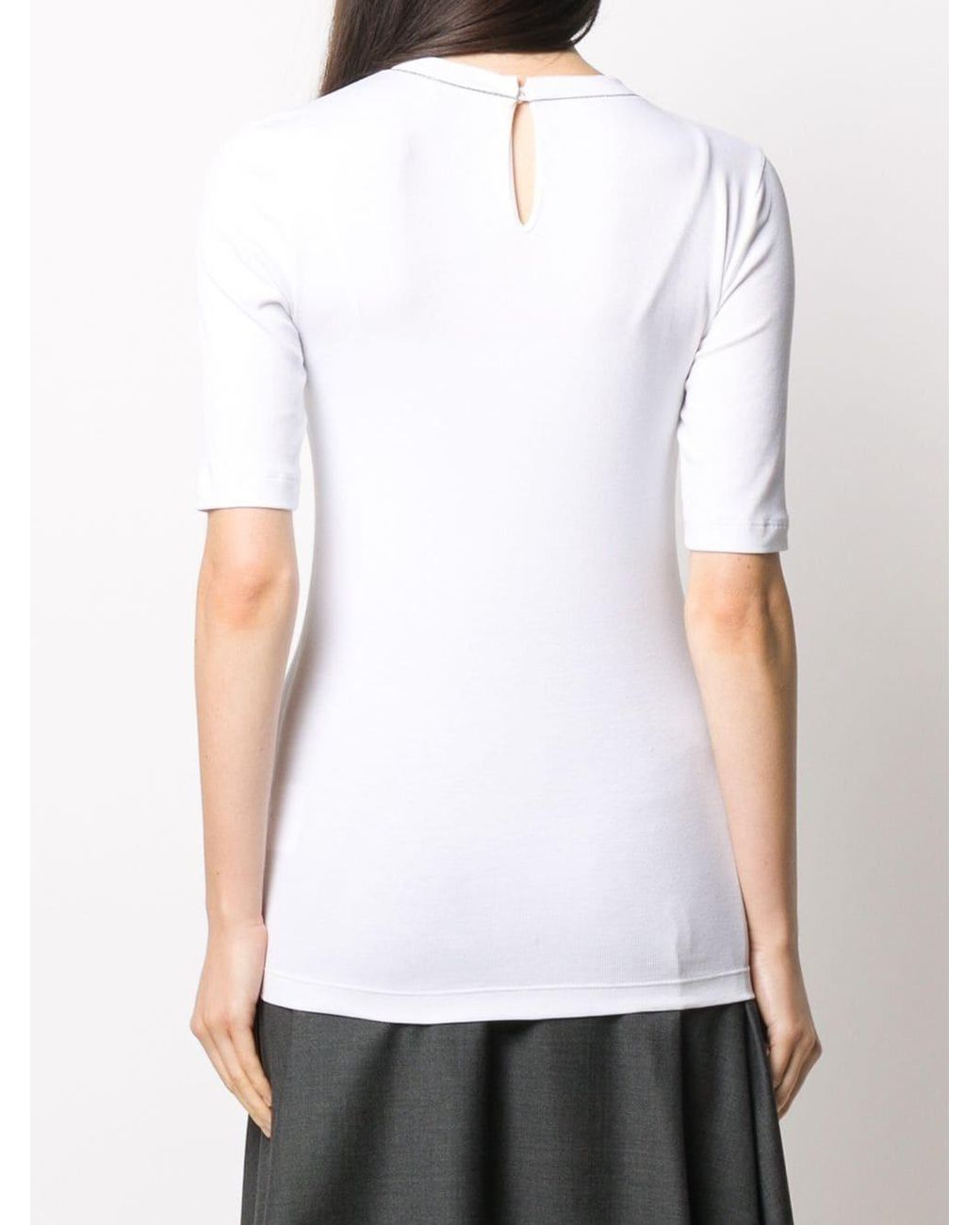 Brunello Cucinelli White Embellished Short-Sleeved T-Shirt
