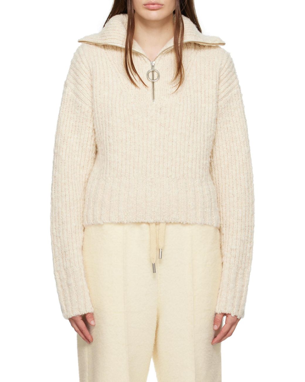 AMI White Ami Half-Zipped Knitted Jumper for men